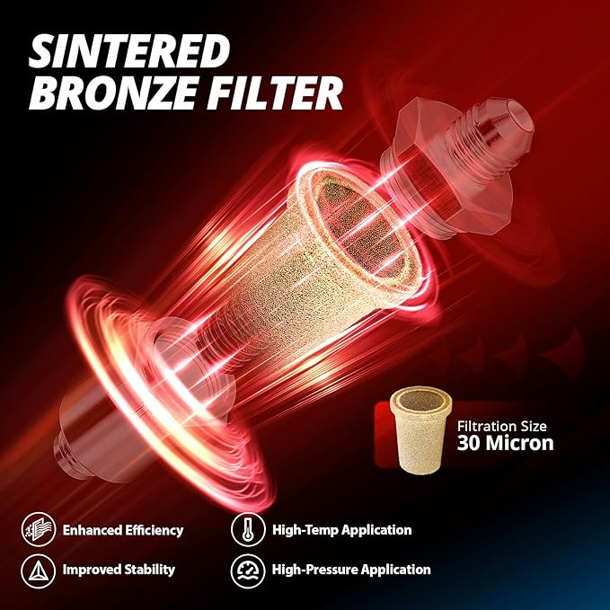 EVIL ENERGY 6AN Billet Inline Fuel Filter 30 Micron Aluminum Black for Car EFI & Carb Fuel Systems, Motorcycle and Boats