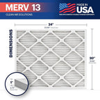 BNX TruFilter 20x24x1 Air Filter MERV 13 (12-Pack) - MADE IN USA - Electrostatic Pleated Air Conditioner HVAC AC Furnace Filters for Allergies, Pollen, Mold, Bacteria, Smoke, Allergen, MPR 1900 FPR 10