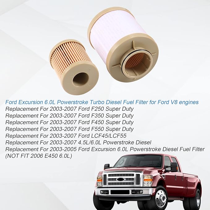 CARMOCAR replacement for Ford 6.0L 2003-2007 Diesel Fuel Filter 3 Pack includes lower lifter pump filter and upper fuel bowl filter FD4604 Ford F250 F350 F450 F550 F650 EXCURSION FD-4604 FD-4616
