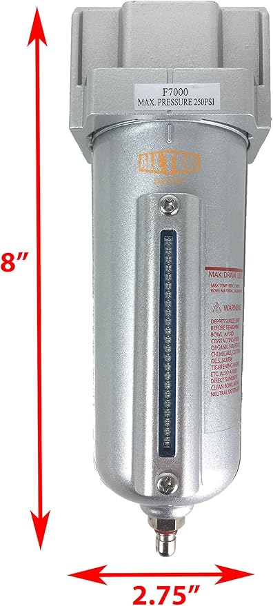 1/2" NPT HEAVY DUTY Industrial Grade Particulate Filter/Water Trap For Air Compressor Compressed Air Lines, 5u With Metal Bowl (MANUAL DRAIN)