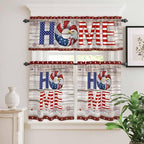 4th of July Kitchen Curtains Set 3 Piece for Windows,Rod Pocket Valance and Tier Set 36 Inch Length,Stars Striped Farmhouse American Flag Wood Grain Light Filtering Cafe Curtains for Living Room