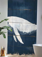 Sheer Curtains 96 Inches Long, Ocean Whale Blue Semi Sheer Curtains Light Filtering Window Treatment, Watercolor Coastal Vintage Wood Grain Privacy Voile Drapes for Living Room Bedroom 52x96 Inch