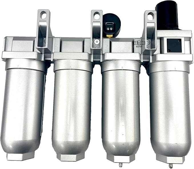 4 STAGE SUPER DUTY INDUSTRIAL GRADE ULTRA CLEAN FILTER REGULATOR COALESCING DESICCANT DRYER SYSTEM FOR COMPRESSED AIR LINES METAL BOWLS GREAT FOR PAINT SPRAY AND PLASMA CUTTER (1"NPT MANUAL DRAIN)