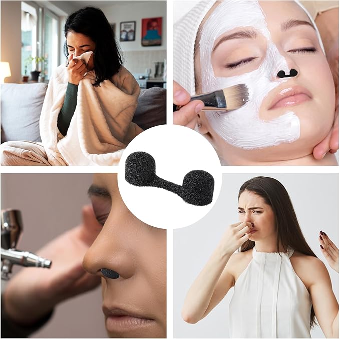 100 Pieces Nose Plug Filter Disposable Nose Dust Filters Bulk Sponge Nostril Filters for Spray Tanning Welding Dust Allergies DustConstruction Areas (Black)