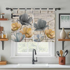 Spring Tulips Flower Kitchen Curtains 45 Inch Length, Short Cafe Window Curtains Tab Top, Vintage Floral Barn Doors Rustic Beige Light Filtering Window Treatments Tier Drapes 27.5"x45" 2 Panel