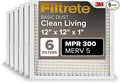 Filtrete 12x12x1 Air Filter, MPR 300, MERV 5, Clean Living Basic Dust 3-Month Pleated 1-Inch Air Filters, 6 Filters