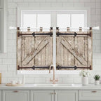 Farmhouse Wood Grain Kitchen Curtains 36 Inch Length, Small Window Curtains Tab Top, Vintage Country Barn Gate Brown Light Filtering Short Window Treatments Tier Drapes 27.5"x36" 2 Panel