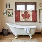 Canada Tier Curtains, Red Maple Leaf Flag Vintage Farmhouse Wooden Grain Light Filtering Kitchen Curtains, 2Pcs Rod Pocket Half Window Treatments Panels for Sink Cafe Cabinet Camper 27.5x36 Inches