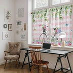 Spring Kitchen Curtains, Bicycles Leaves Butterfly Flowers Pink Buffalo Plaid Light Filtering Window Curtain Panels, 2Pcs Rod Pocket Window Treatments Set for Cabin Bathroom Bedroom 52x45 Inches