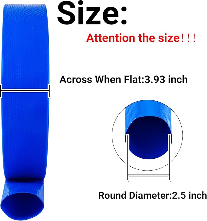 2.5" x 50 FT Pool Backwash Hose, Blue Heavy Duty Reinforced PVC Lay Flat Water Discharge Hose for Swimming Pool Filter Pump,with 2 Clamp