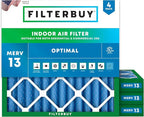 Filterbuy 12x12x2 Air Filter MERV 13 Optimal Smoke & Allergy Defense (4-Pack), Electrostatic Pleated HVAC AC Furnace Filters Replacement, Made in USA (Actual Size: 11.50 x 11.50 x 1.75)