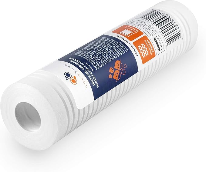 Aquaboon 5 Micron 10 x 2.5 Grooved Sediment Water Filter Replacement for Whole House Filter Cartridge Compatible with AP110, WHKF-GD05, CFS110, 4-Pack