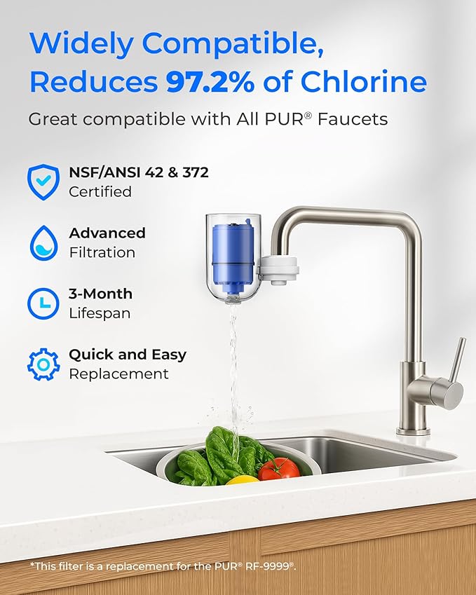 Waterdrop NSF Certified Water Filter, Replacement for All PUR®, PUR®PLUS Faucet Filtration Systems, Pur® RF-9999® Faucet Water Filter (3 Count), Model No.: WD-C08A