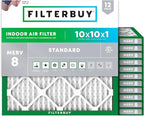 Filterbuy 10x10x1 Air Filter MERV 8 Essential Dust & Allergy Defense (12-Pack), Electrostatic Pleated HVAC AC Furnace Filters Replacement, Made in USA (Actual Size: 9.50 x 9.50 x 0.75)