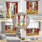 Cows Sunflowers Bathroom Curtains 63 Inch Length, Window Curtains Tab Top, Spring Floral Bees Farmhouse Barn Light Filtering Window Treatments Drapes 52"x63" 2 Panel
