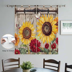 Sunflowers Living Room Curtains 84 Inch Length, Window Curtains Tab Top, Retro Flower Barn Doors Butterfly Farmhouse Brown Light Filtering Window Treatments Drapes 42"x84" 2 Panel
