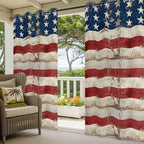 4th of July Outdoor Curtains for Patio USA Flag Independence Day Vintage Waterproof Outside Curtains with Grommet Top Weatherproof Curtain for Cabana Pergola Gazebo, 1 Panel, 54" W x 95" L