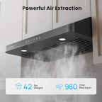Range Hood 30 inch Under Cabinet, VIKIO HOME Hood Vents for Kitchen, Vent Hoods 30 inches with 980 CFM, 3 Speed Gesture Sensing, Teflon Coating, Non-stick and Easy to Clean, Black