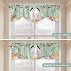 Easter Tie Up Valance Curtains for Windows, Kitchen Curtains Window Shades, Spring Watercolor Bunny Eggs Wooden Grain Green Light Filtering Roman Curtain Valances for Bedroom/Bathroom/Cafe 54"x18"