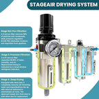 Upgraded 1/2" NPT Industrial Grade 4 Stage Air Drying System, Particulate Filter, Coalescing Filter, Desiccant Dryer & Air Regulator - for Plasma Cutter, Paint Spray, 3Filter&1Dryer System，Auto Drain