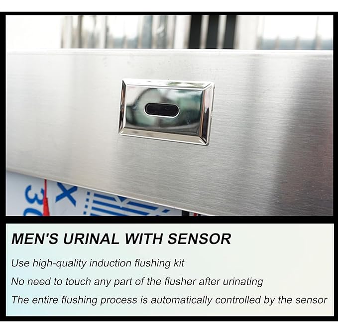 Wall-Mounted Stainless Steel Urinal Trough with Drain Pipe and Sensor, 304 Steel Commercial Multi-User Urinal, 100CM/150CM, for Schools and Construction Sites (150CM)