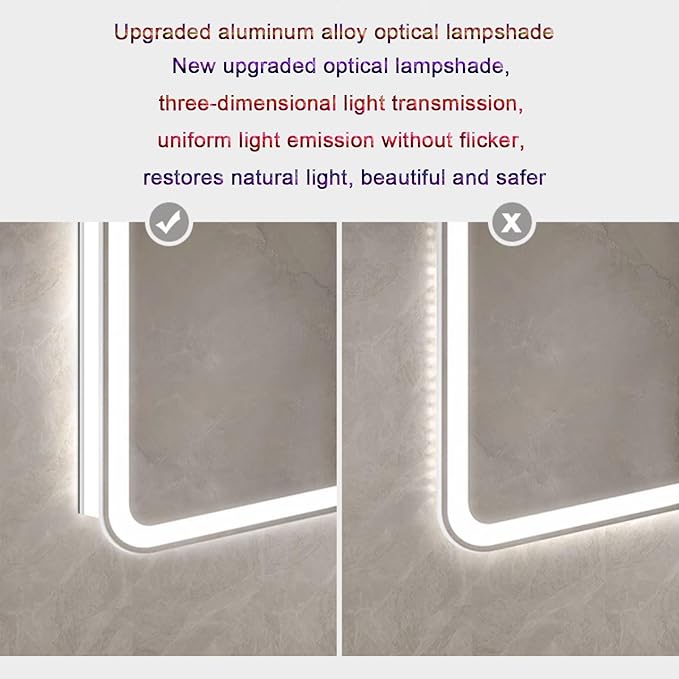 Smart Illuminated LED Bathroom Mirror，Bathroom Mirror with LED Lights，Energy-Saving LED Smart Mirrors，LED Mirror for Bathroom，with Demister Pad and Smart Touch Switch(H60*W80cm/H23.6*W31.5IN)