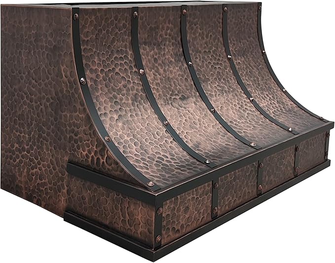 CT Copper Tailor Sloped Copper Vent Hood Wall Mount,30'' W,27''H, 610 CFM Exhaust Fan,Stainless Steel Vent,LED Light,Dishwasher-Safe Baffle Filters,VH8TR1