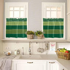 Farm Retro Green Wood Grain Window Valance Curtains, Rustic Wooden Plank Texture Light Filtering Kitchen Valance with 3-inch Rod Pocket for Living Room Bathroom Bedroom,2 Panel,27.5x24In