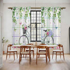 Spring Kitchen Curtains, Bicycles Botanical Leaves Rose Colorful Stripes Light Filtering Window Curtain Panels, 2Pcs Rod Pocket Window Treatments Set for Living Room Bathroom Bedroom 52x72 Inches