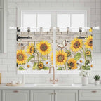 Farm Flowers Kitchen Curtains 24 Inch Length, Small Window Curtains Tab Top, Retro Sunflowers Barn Doors Butterfly Wood Board Light Filtering Short Window Treatments Tier Drapes 27.5"x24" 2 Panel