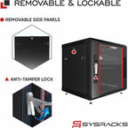 Sysracks 9U Wall Mount Server Rack Cabinet, 19” Locking Network Rack, 24” Deep, Glass Door, with Fan, PDU and Shelf