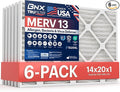 BNX TruFilter 14x20x1 Air Filter MERV 13 (6-Pack) - MADE IN USA - Electrostatic Pleated Air Conditioner HVAC AC Furnace Filters for Allergies, Pollen, Mold, Bacteria, Smoke, Allergen, MPR 1900 FPR 10