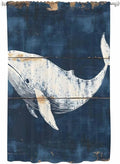 Sheer Curtains 63 Inch Length, Ocean Whale Blue Semi Sheer Curtains Light Filtering Window Treatment, Coastal Vintage Wooden Grain Privacy Voile Drapes for Living Room Bedroom 52x63 Inch