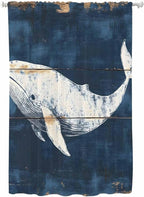 Sheer Curtains 72 Inches Long, Ocean Whale Blue Semi Sheer Curtains Light Filtering Window Treatment, Coastal Vintage Wooden Grain Privacy Voile Drapes for Living Room Bedroom 52x72 Inch