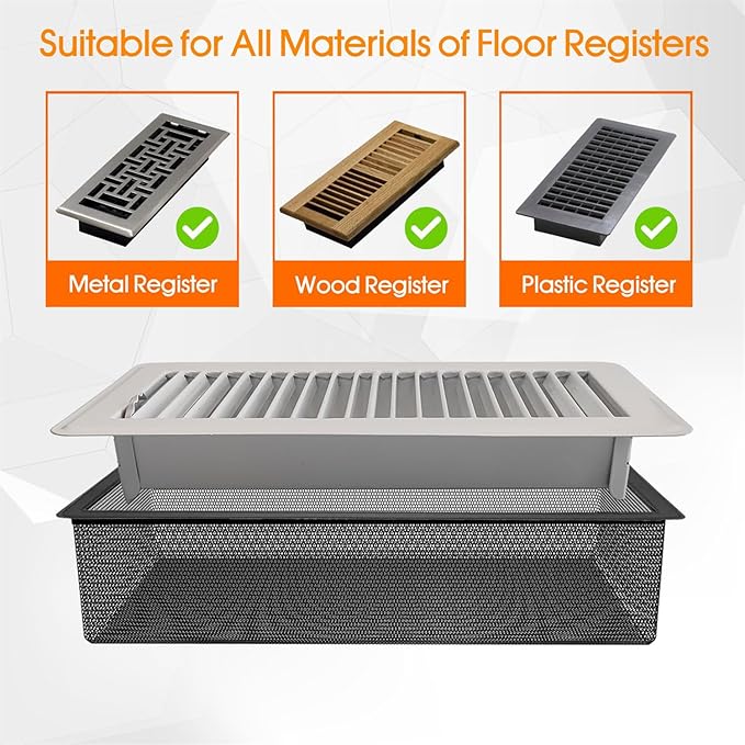 Floor Register Vent Cover Filter Net, 4"x12" Air Vent Screen Mesh Covers Catcher Filter Hoods for Home Floor Registers Vent Filters, Black (4 Packs)