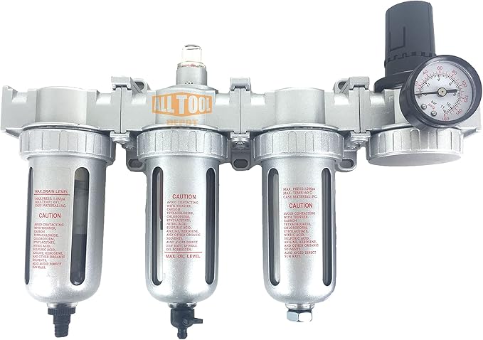 1/2" NPT MID FLOW 4 Stages Filter Coalescing Desiccant Dryer Regulator System For Compressed Air Lines, Poly Bowls, Great For Paint Spray And Plasma Cutter (AUTO DRAIN)