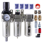 1/2 Inch NPT Industrial Grade Three Stage Air Drying System, Particulate Filter, Coalescing Filter, Desiccant Dryer and Air Regulator, 0-240 PSI, Auto Drain