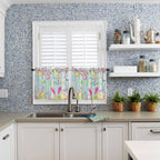 Happy Easter Half Window Curtain 36 Inches Long, Spring Bunny Eggs Flower Teal Wood Grain Window Treatment Curtain Drapes, Small Tier Curtains for Bathroom Over Sink, 27.5"x36", 2 Panels