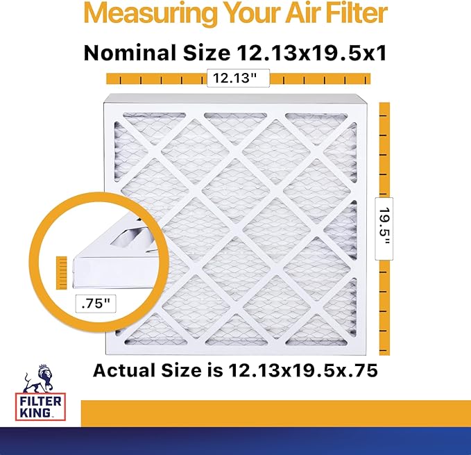 Filter King 12.13x19.5x1 Air Filter | 4-PACK | MERV 13 HVAC Pleated A/C Furnace Filters | MADE IN USA | Actual Size: 12.13 x 19.5 x .75"