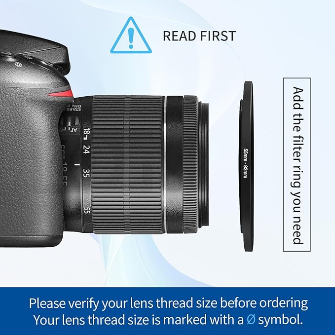 58-82mm Step-Up Ring Adapter, 58mm to 82mm Step Up Filter Ring for 58mm Lens Mount 82mm for DSLR Lenses and ND UV CPL IR Filters （58-82mm）