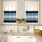 Vintage Country Woodcuts Window Valance Curtains, Blue Gradient Striped Light Filtering Kitchen Valance with 3-inch Rod Pocket for Living Room Bathroom Bedroom,2 Panel,27.5x24In