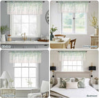 Green Leaf Sheer Valance Curtains, Eucalyptus Leaves Vintage Linen Texture Spring Plant Light Filtering Kitchen Valances Rod Pocket Voile Curtain Treatment for Bedroom/Living Room/Basement 42Wx12L