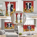 Cow Sunflowers Living Room Curtains 84 Inch Length, Window Curtains Tab Top, Botanical Floral Leaves Bees Farm Barn Light Filtering Window Treatments Drapes 42"x84" 2 Panel