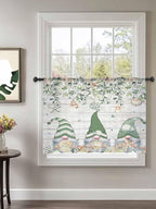 Sheer Curtains 45 Inch Length, Coastal Eucalyptus Leaf Semi Sheer Curtains Light Filtering Window Treatment, Sage Green Gnomes Starfish Privacy Voile Drapes for Living Room Bedroom 52x45 Inch
