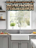 Dog Paws Valance Curtains for Kitchen, Teal Brown Wood Grain Privacy Rod Pocket Valance Curtain, Light-Filtering Window Treatment for Bedroom Bathroom, 42"x18"
