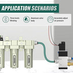 Industrial Grade 4-Stage Air Drying System, 1/2" NPT with Manual Drain, Desiccant Dryer, air Regulator, Particulate Filter and Coalescing Filter for Paint Spray, Plasma Cutter