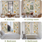 Spring Daisy Kitchen Curtains, Country Watercolor Flower Leaf Plant Light Filtering Window Curtain Panels, 2Pcs Rod Pocket Window Treatments Set for Living Room Bathroom Bedroom 52x72 Inches