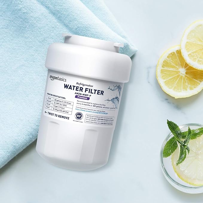 Amazon Basics Replacement GE MWF Refrigerator Water Filter Cartridge - Premium Filtration (Pack of 2)