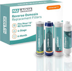 NU Aqua Reverse Osmosis Water Filter System Replacement Set - 4 Stage Under Sink Kit - Includes Sediment, Carbon Filters, Parts & Fittings - Universal Undersink RO Filtration Cartridge Pack
