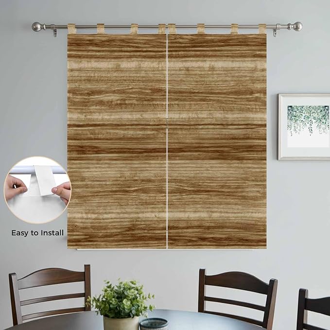Vintage Western Living Room Curtains 84 Inch Length, Window Curtains Tab Top, Rustic Farmhouse Wooden Grain Barn Door Light Filtering Window Treatments Drapes 42"x84" 2 Panel